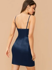 SHEIN Belle Cowl Neck Satin Cami Dress - Navy Blue - View 2