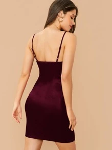SHEIN Belle Cowl Neck Satin Cami Dress - Maroon - View 2