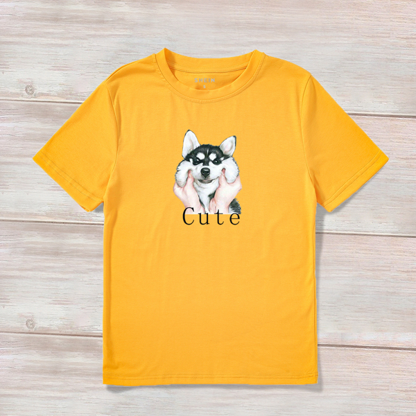 

Husky And Letter Graphic Tee, Yellow