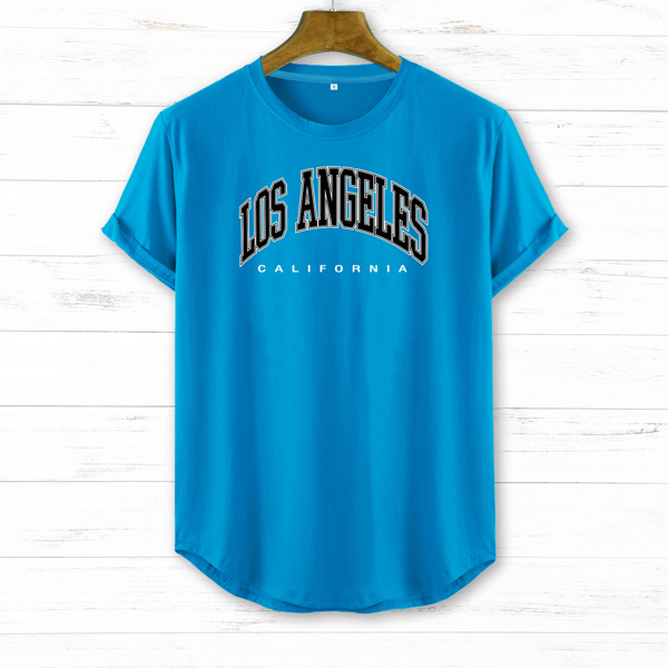 

Men Letter Graphic Curved Hem Tee, Blue