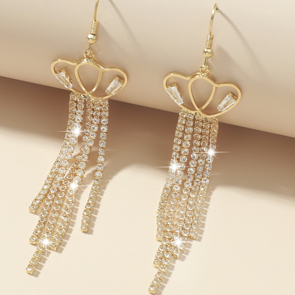 

Rhinestone Tassel Decor Drop Earrings, Gold