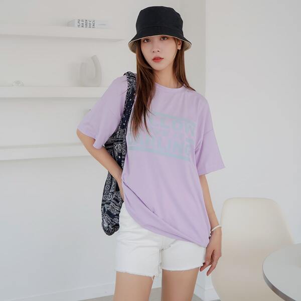 

Letter Graphic Drop Shoulder Tee, Lilac purple