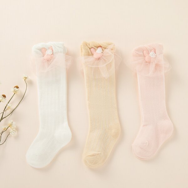 

3pairs Baby Mesh Decor Socks, Multicolor