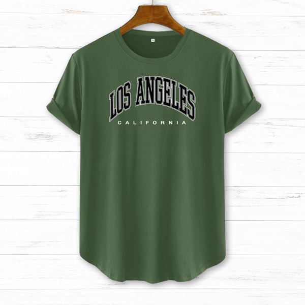 

Men Letter Graphic Curved Hem Tee, Army green