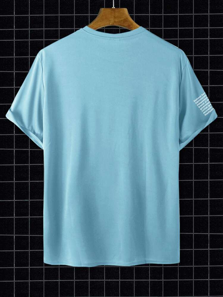 Manfinity Homme Men Letter Graphic Short Sleeve Tee - Dusty Blue - View 2