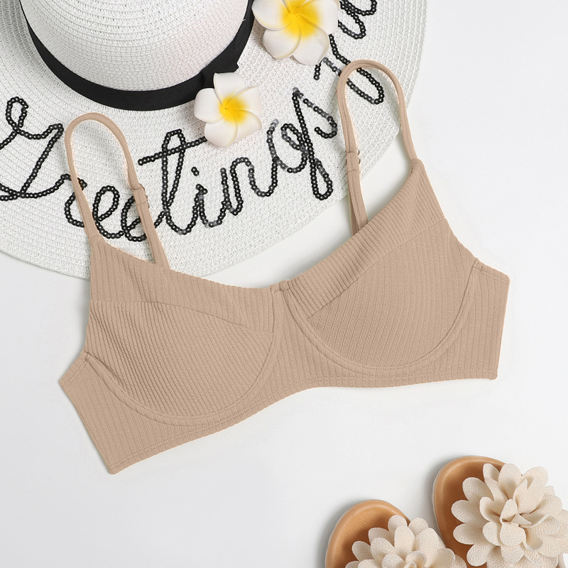 

Rib Underwire Bikini Top, Khaki