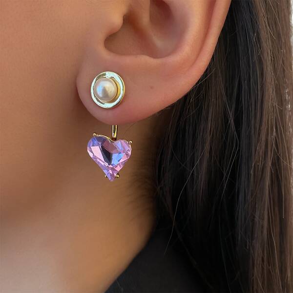 

1pair Heart Rhinestone Decor Earring Jackets, Purple