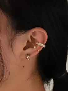 3 Piezas Puño Del Oído Con Decoración De Perlas Falsas - Amarillo Oro - Ver 1