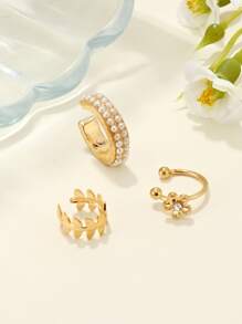 3 Piezas Puño Del Oído Con Decoración De Perlas Falsas - Amarillo Oro - Ver 2