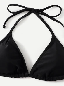 SHEIN Swim Summer Beach Halter Triangle Tie Side Bikini - Black - View 5