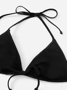 SHEIN Swim Summer Beach Halter Triangle Tie Side Bikini - Black - View 6