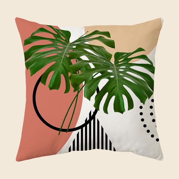 

Leaf Print Cushion Cover Without Filler, Multicolor