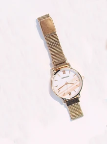 2件套 时尚个性清新网状表带石英手表和手链，适合作为生日礼物、万圣节礼物 - 玫瑰金 - 查看 2