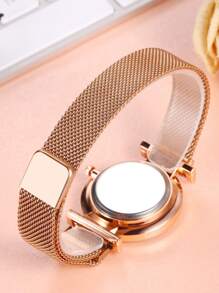 2件套 时尚个性清新网状表带石英手表和手链，适合作为生日礼物、万圣节礼物 - 玫瑰金 - 查看 3