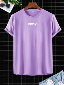 Manfinity Homme Men Letter Graphic Short Sleeve Tee - Lilac Purple - View 1