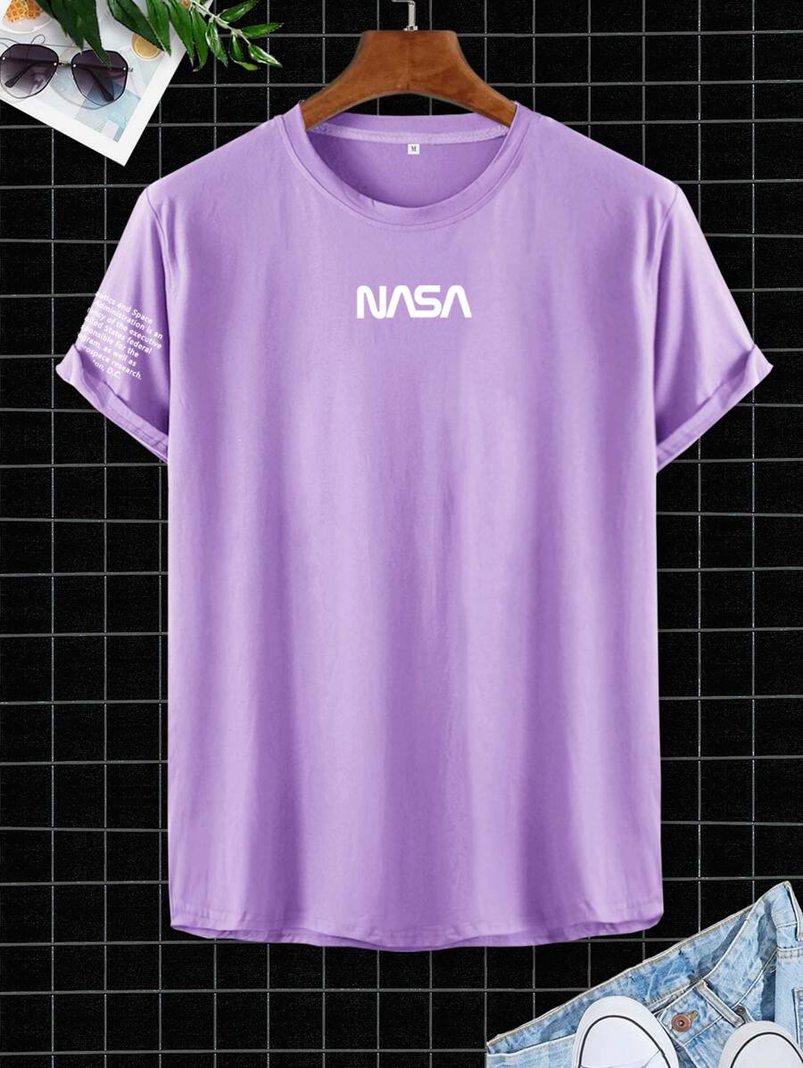 Manfinity Homme Men Letter Graphic Short Sleeve Tee - Lilac Purple - View 1