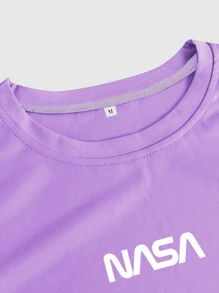 Manfinity Homme Men Letter Graphic Short Sleeve Tee - Lilac Purple - View 4
