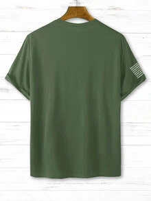 Manfinity Homme Camiseta de manga corta con estampado de letra - Verde Oscuro - Ver 2