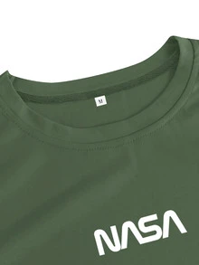 Manfinity Homme Camiseta de manga corta con estampado de letra - Verde Oscuro - Ver 6