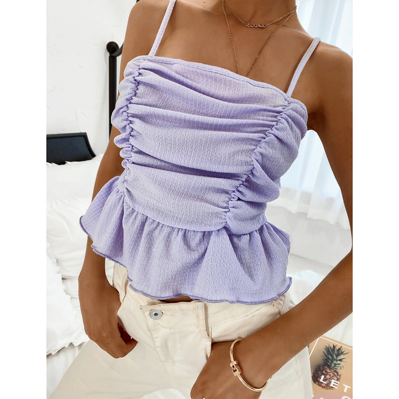 

Ruffle Hem Ruched Cami Top, Lilac purple