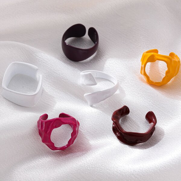

6pcs Alloy Ring, Multicolor
