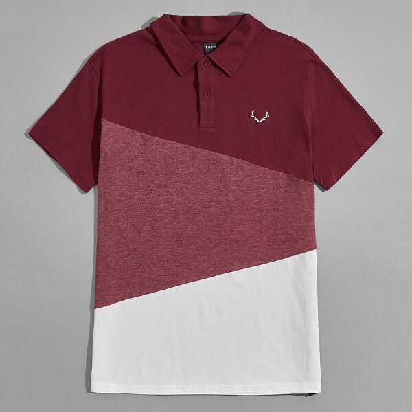 

Men Embroidery Antlers Colorblock Polo Shirt, Multicolor