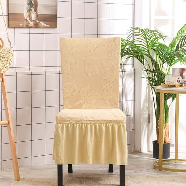

Jacquard Pattern Ruffle Chair Cover, Beige
