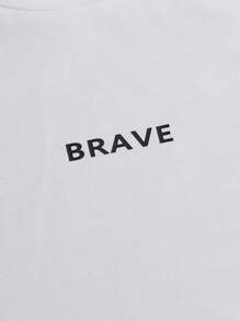 Manfinity VCAY 男士棉质字母图案短袖 T 恤和侧带裤套装，朋友装，都市装，休闲装 - 藍白色 - 查看 3