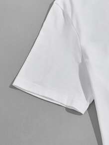 Manfinity VCAY 男士棉质字母图案短袖 T 恤和侧带裤套装，朋友装，都市装，休闲装 - 藍白色 - 查看 5