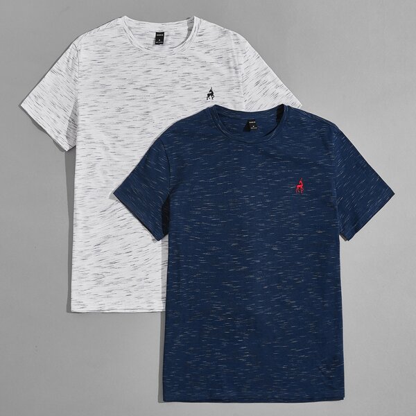 

Men 2 Pack Elk Embroidered Tee, Blue and white