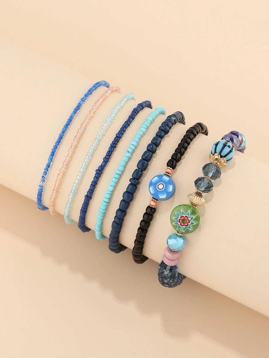 8pcs Beaded Bracelet - Multicolor - View 1