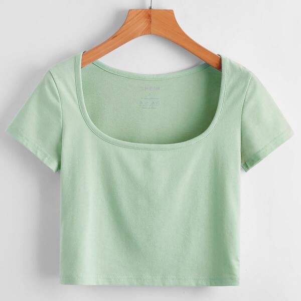 

Solid Scoop Neck Crop Tee, Mint green