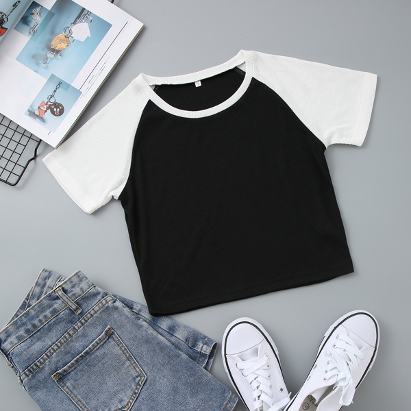 

Raglan Sleeve Crew Neck Crop Tee, Black