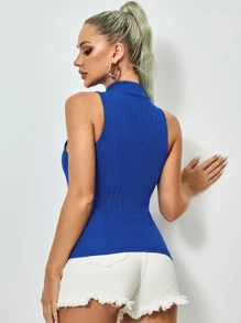 SHEIN Essnce Mock-Neck Rib-knit Tank Top - Royal Blue - View 2