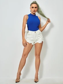 SHEIN Essnce Mock-Neck Rib-knit Tank Top - Royal Blue - View 3