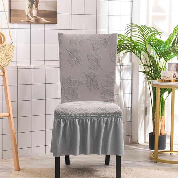 

Jacquard Pattern Ruffle Chair Cover, Light grey