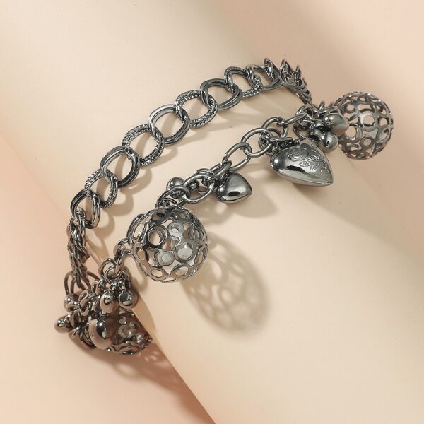 

Heart Charm Chain Bracelet, Gun black