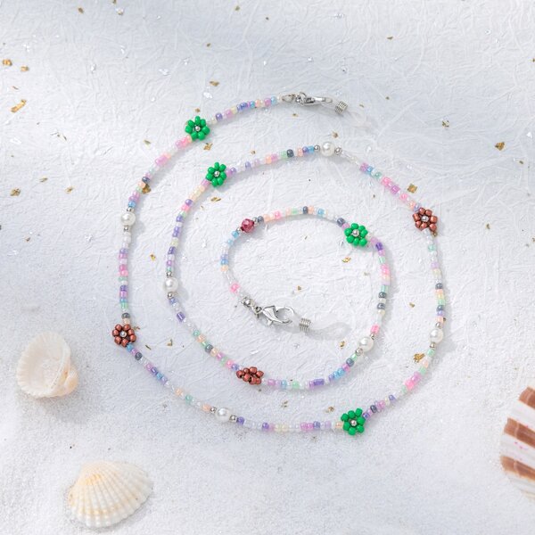 

Flower Decor Beaded Face Mask Chain, Multicolor