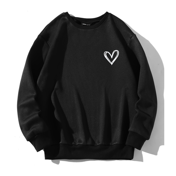 

Heart Print Crew Neck Sweatshirt, Black