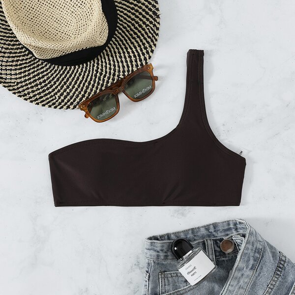 

One Shoulder Bikini Top, Chocolate brown
