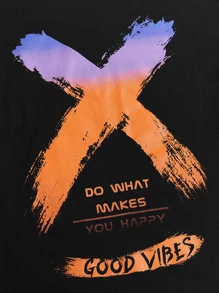 Manfinity VCAY Tops Nam Slogan Đường phố - màu đen - Xem 5