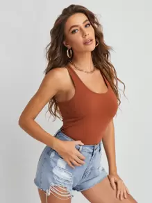 SHEIN Unity Solid Tank Top - Brown - View 1