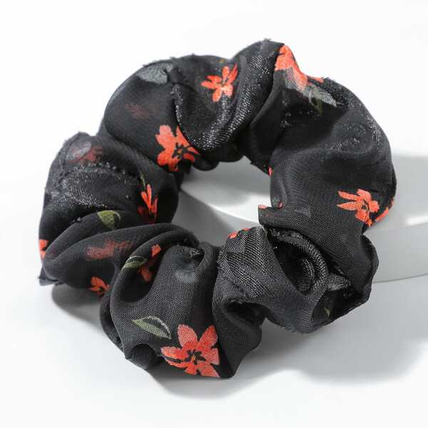 

Flower Print Hair Tie, Black