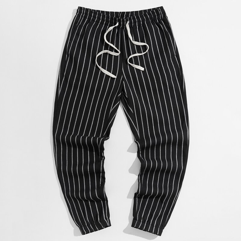 

Guys Drawstring Waist Striped Pants, Black