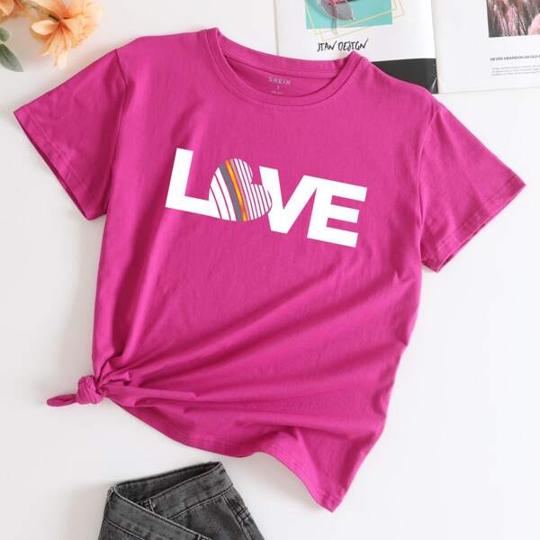 

Heart And Letter Graphic Tee, Hot pink