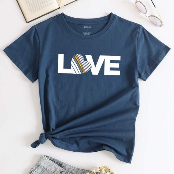 

Heart And Letter Graphic Tee, Navy blue