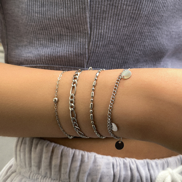 

4pcs Simple Bracelet, Silver