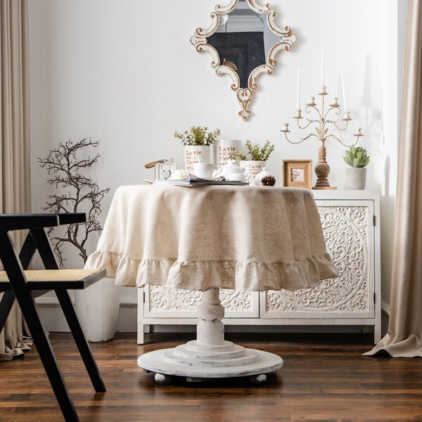 

Solid Color Ruffle Tablecloth, Beige