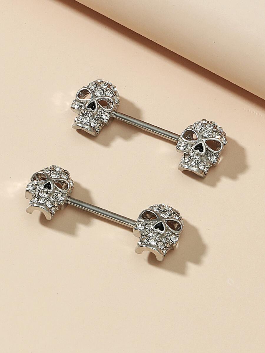 Hộp Sọ Trang Trí Núm Vú Bông Unisex Thời Trang Punk Cơ Thể Trang Sức Khuyên - Bạc - Xem 1