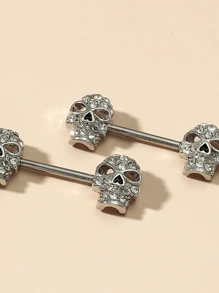 Hộp Sọ Trang Trí Núm Vú Bông Unisex Thời Trang Punk Cơ Thể Trang Sức Khuyên - Bạc - Xem 2